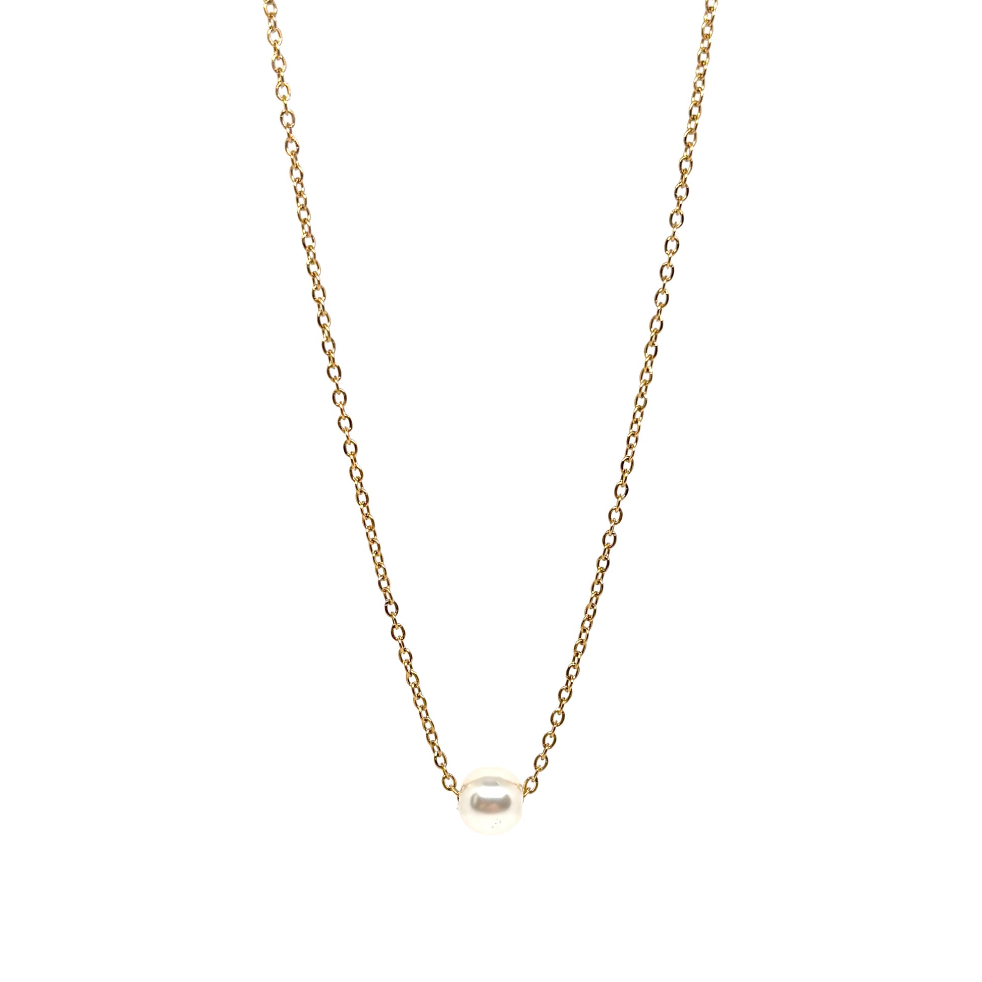 collier femme en acier inoxydable doré avec perle synthétique ronde de 7 mm sur chaîne fine 40+5 cm, bijou minimaliste élégant à porter au quotidien