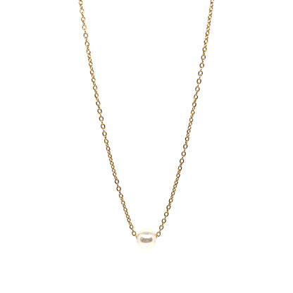 collier femme en acier inoxydable doré avec perle synthétique ronde de 7 mm sur chaîne fine 40+5 cm, bijou minimaliste élégant à porter au quotidien