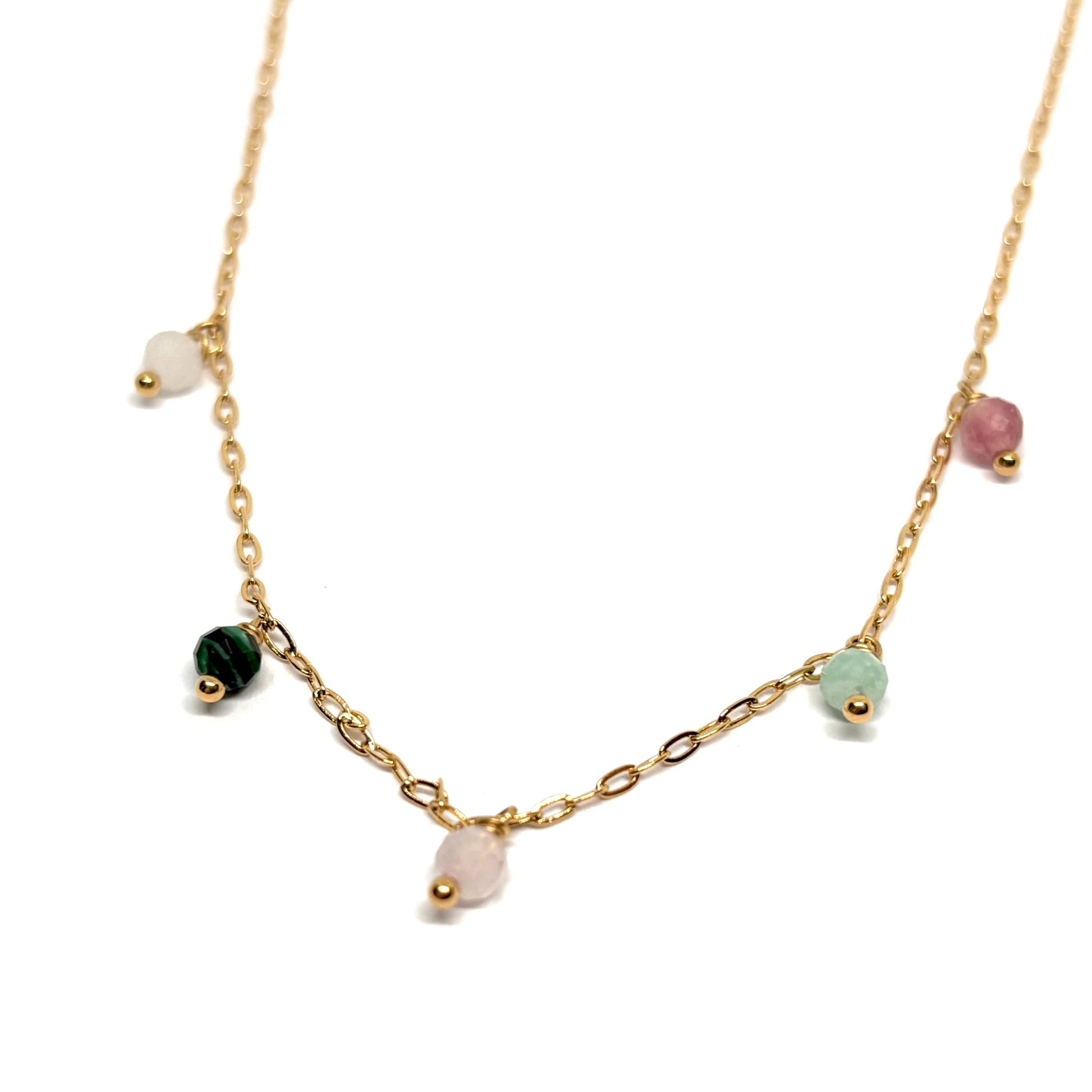collier femme en acier inoxydable doré avec petites perles multicolores, chaîne fine réglable 40 +5 cm, bijou tendance décontracté-chic à offrir