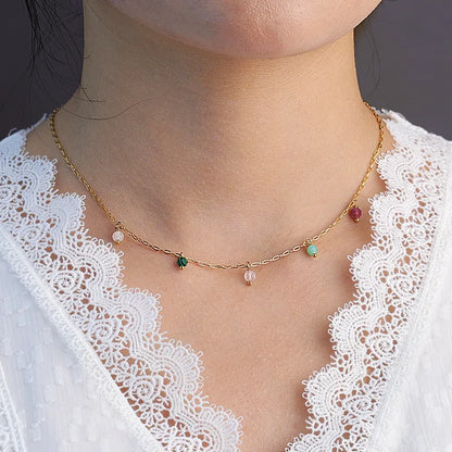 collier femme en acier inoxydable doré avec petites perles multicolores, chaîne fine réglable 40 +5 cm, bijou tendance décontracté-chic à offrir