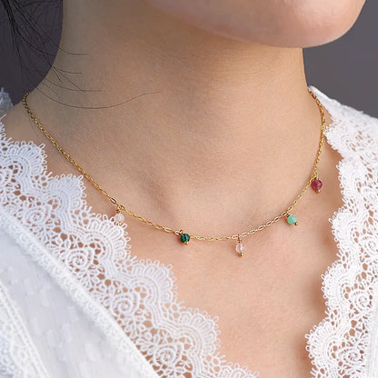 collier femme en acier inoxydable doré avec petites perles multicolores, chaîne fine réglable 40 +5 cm, bijou tendance décontracté-chic à offrir