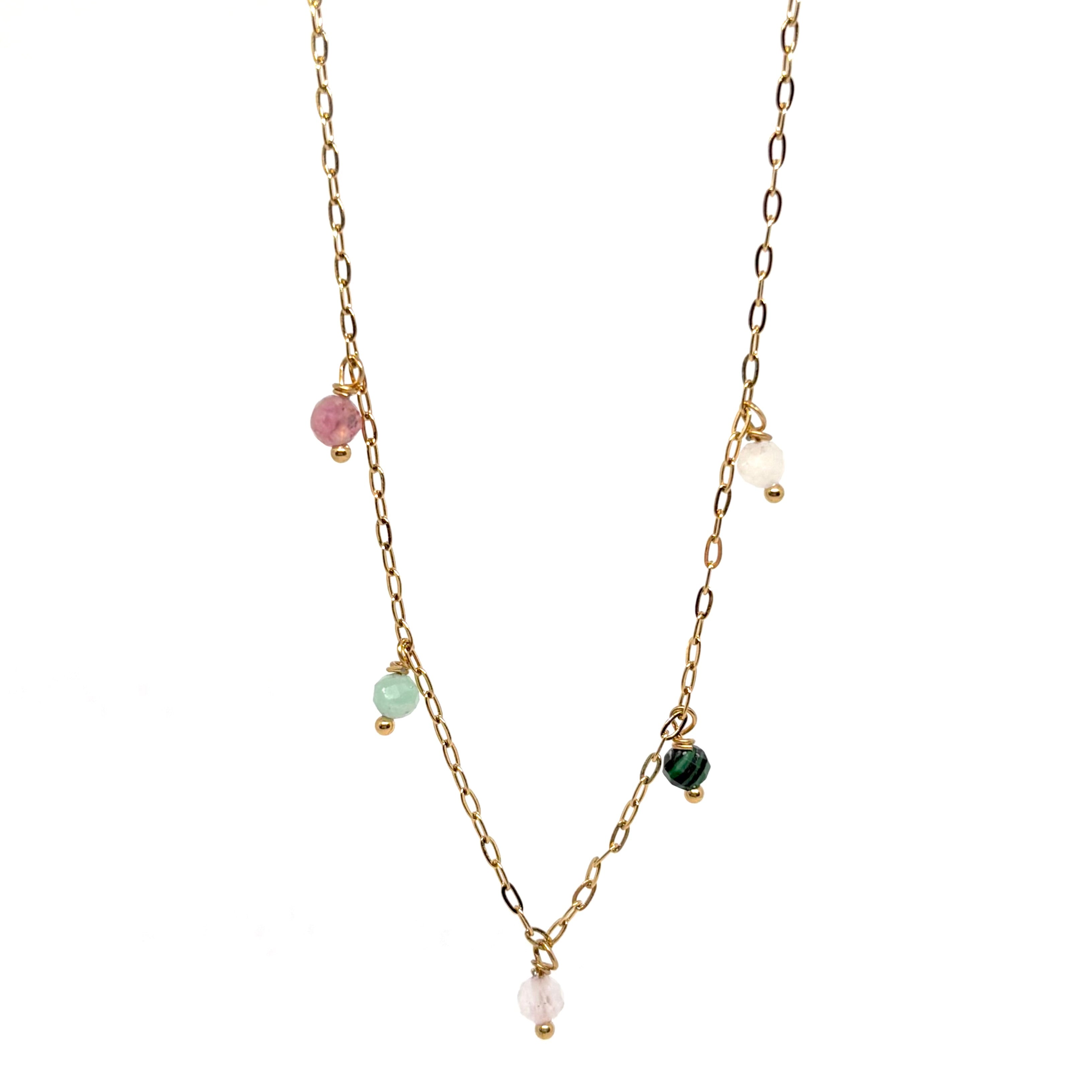 collier femme en acier inoxydable doré avec petites perles multicolores, chaîne fine réglable 40 +5 cm, bijou tendance décontracté-chic à offrir