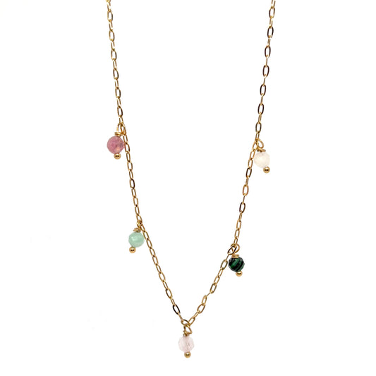 collier femme en acier inoxydable doré avec petites perles multicolores, chaîne fine réglable 40 +5 cm, bijou tendance décontracté-chic à offrir