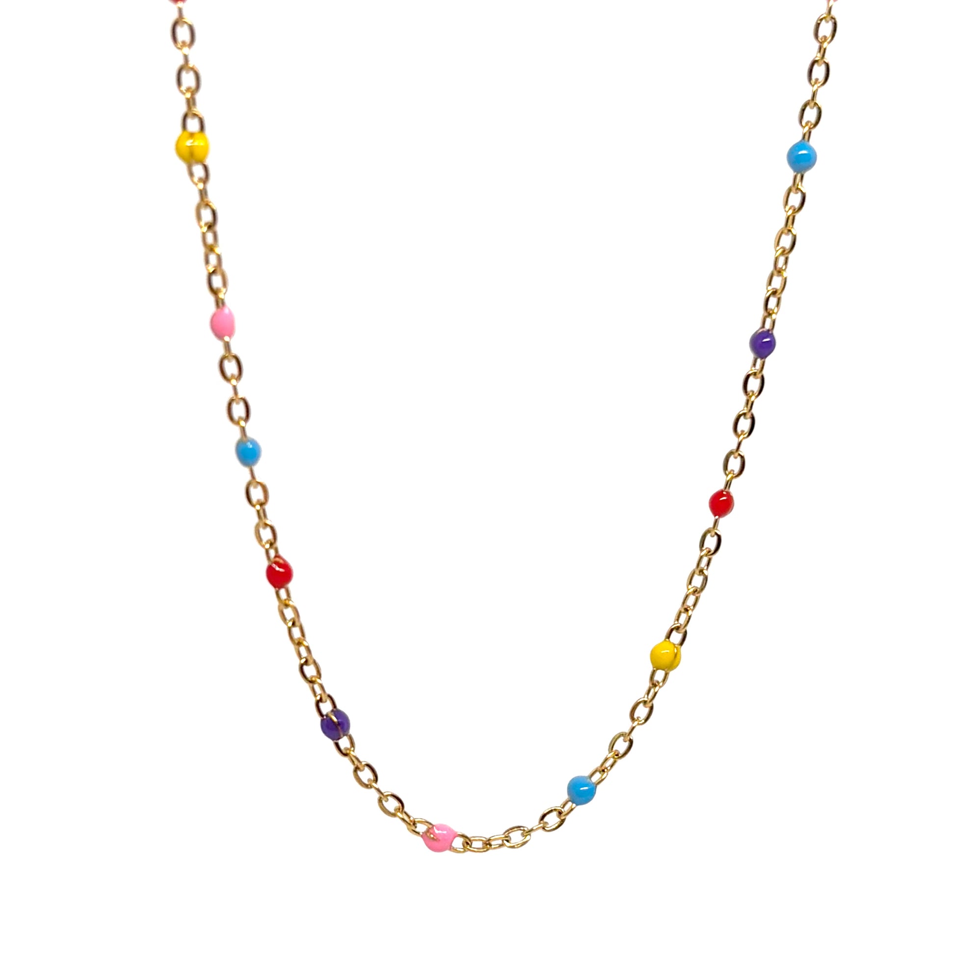 collier femme en acier inoxydable doré avec petites perles multicolores et chaîne fine réglable 45 +5 cm, bijou tendance été à offrir

