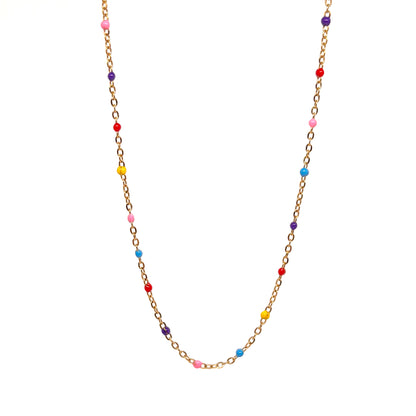 collier femme en acier inoxydable doré avec petites perles multicolores et chaîne fine réglable 45 +5 cm, bijou tendance été à offrir

