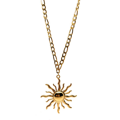collier femme en acier inoxydable doré avec chaîne épaisse et pendentif soleil rayonnant de 3,5 cm, longueur ajustable 45 +5 cm, bijou statement puissant et lumineux au style bohème chic
