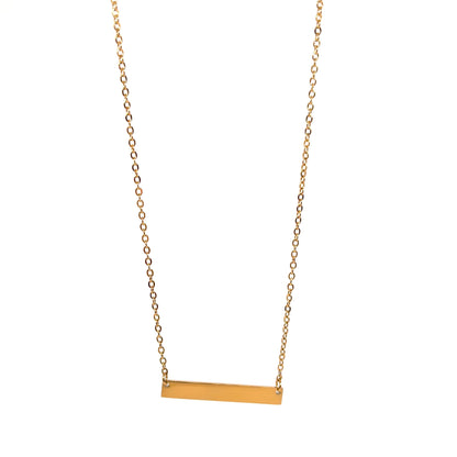 collier femme en acier inoxydable doré avec fine plaque rectangulaire lisse sur chaîne ajustable, bijou minimaliste et personnalisable au style épuré et contemporain
