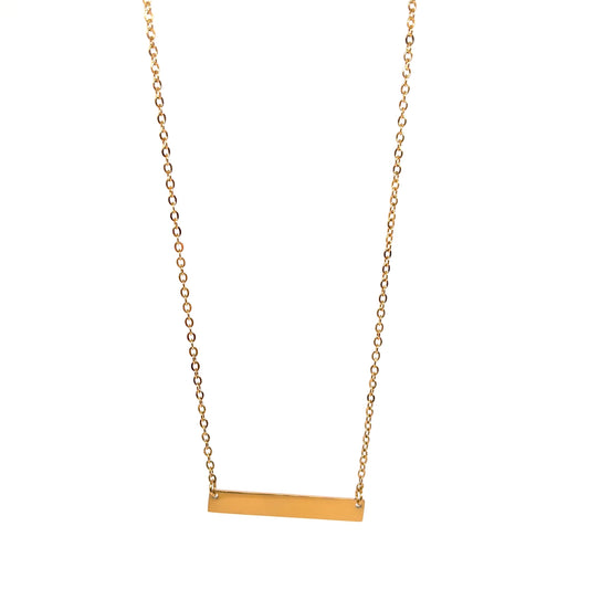 collier femme en acier inoxydable doré avec fine plaque rectangulaire lisse sur chaîne ajustable, bijou minimaliste et personnalisable au style épuré et contemporain