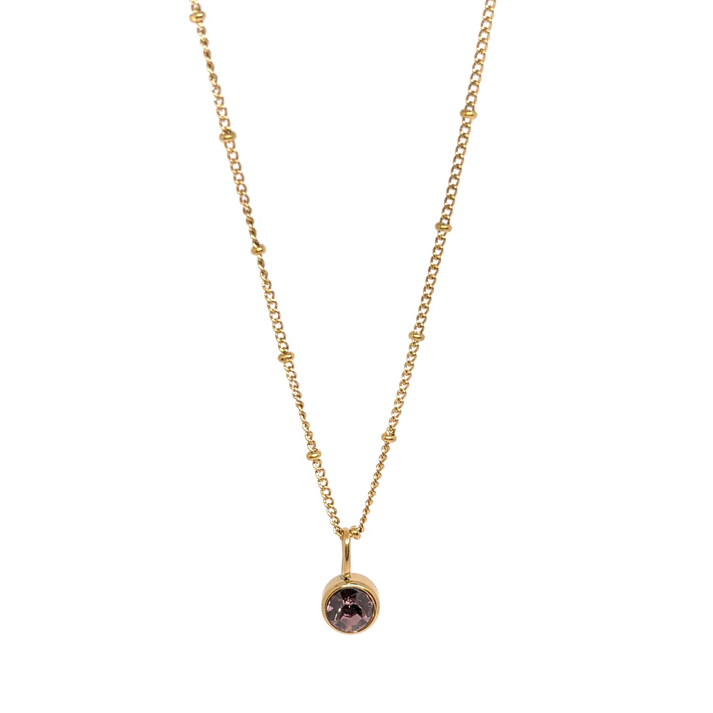 collier femme en acier inoxydable doré avec chaîne perlée et pendentif rond serti d’un zircon rose brillant, longueur 38 +5 cm, bijou délicat et lumineux au charme féminin