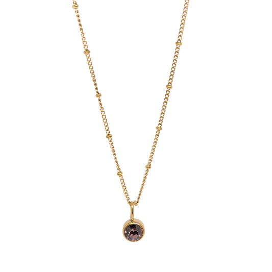 collier femme en acier inoxydable doré avec chaîne perlée et pendentif rond serti d’un zircon rose brillant, longueur 38 +5 cm, bijou délicat et lumineux au charme féminin