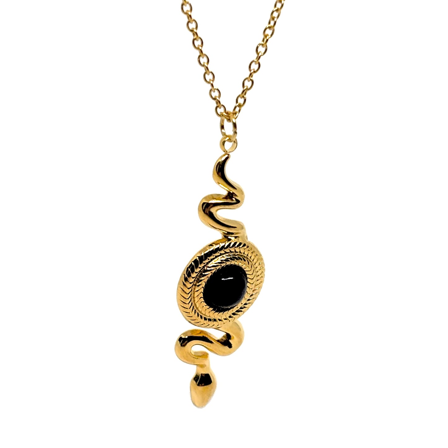 collier femme en acier inoxydable doré avec pendentif serpent ondulant orné d’une pierre bleue intense, longueur 44,5 +5,5 cm, bijou symbolique de protection et d’intuition