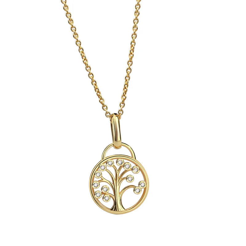 collier pour femme en plaqué or avec pendentif arbre de vie serti de zircons étincelants, chaîne ajustable 45-50 cm, bijou élégant et symbolique à offrir