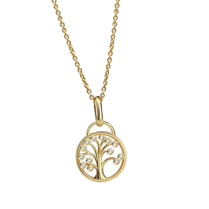 collier pour femme en plaqué or avec pendentif arbre de vie serti de zircons étincelants, chaîne ajustable 45-50 cm, bijou élégant et symbolique à offrir