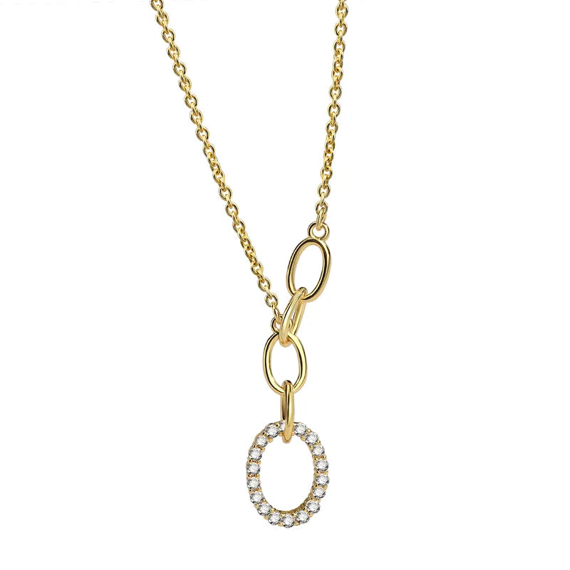 collier femme en plaqué or avec pendentif ovale pavé de zircons étincelants, chaîne fine réglable 45 à 50 cm, bijou chic et tendance à offrir