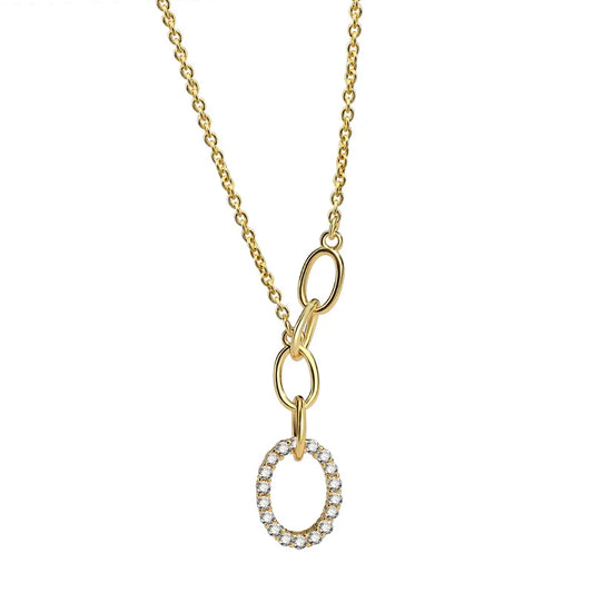 collier femme en plaqué or avec pendentif ovale pavé de zircons étincelants, chaîne fine réglable 45 à 50 cm, bijou chic et tendance à offrir