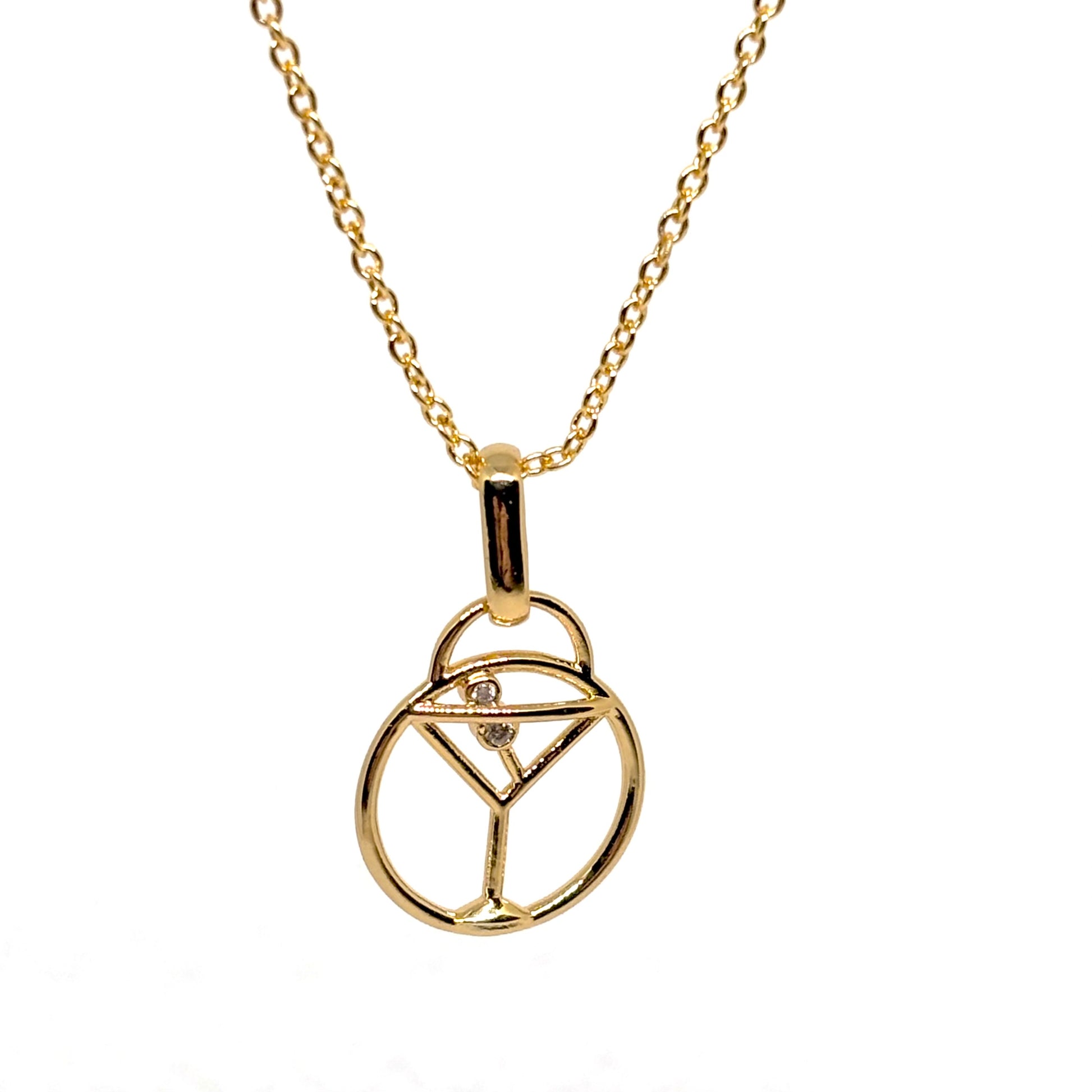 collier femme en plaqué or avec pendentif en forme de verre à cocktail serti de zircons étincelants, chaîne fine 40 +5 cm, bijou original et festif à offrir
