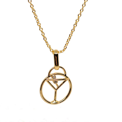 collier femme en plaqué or avec pendentif en forme de verre à cocktail serti de zircons étincelants, chaîne fine 40 +5 cm, bijou original et festif à offrir
