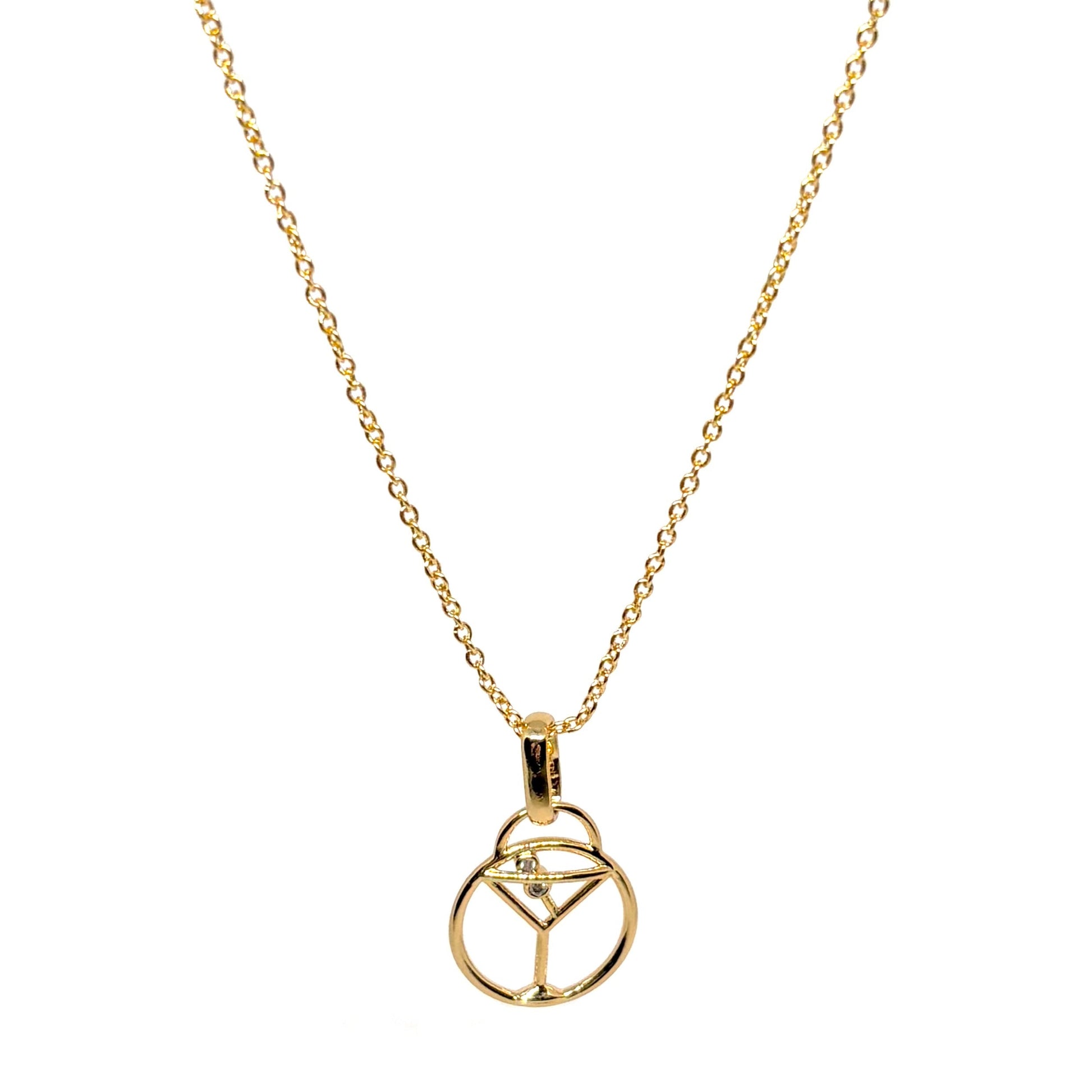 collier femme en plaqué or avec pendentif en forme de verre à cocktail serti de zircons étincelants, chaîne fine 40 +5 cm, bijou original et festif à offrir
