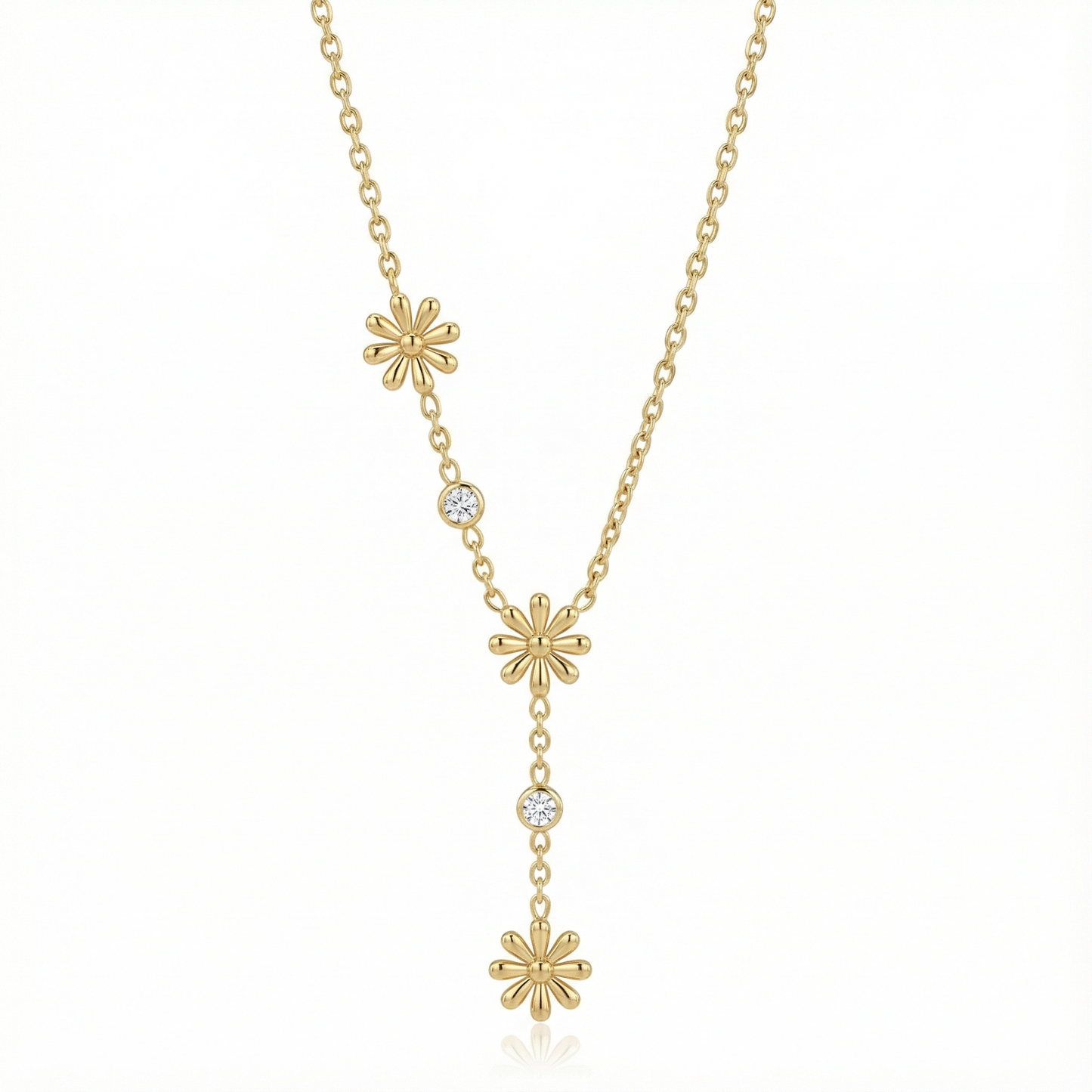 Collier fleurs asymétriques en acier inoxydable doré avec cristaux