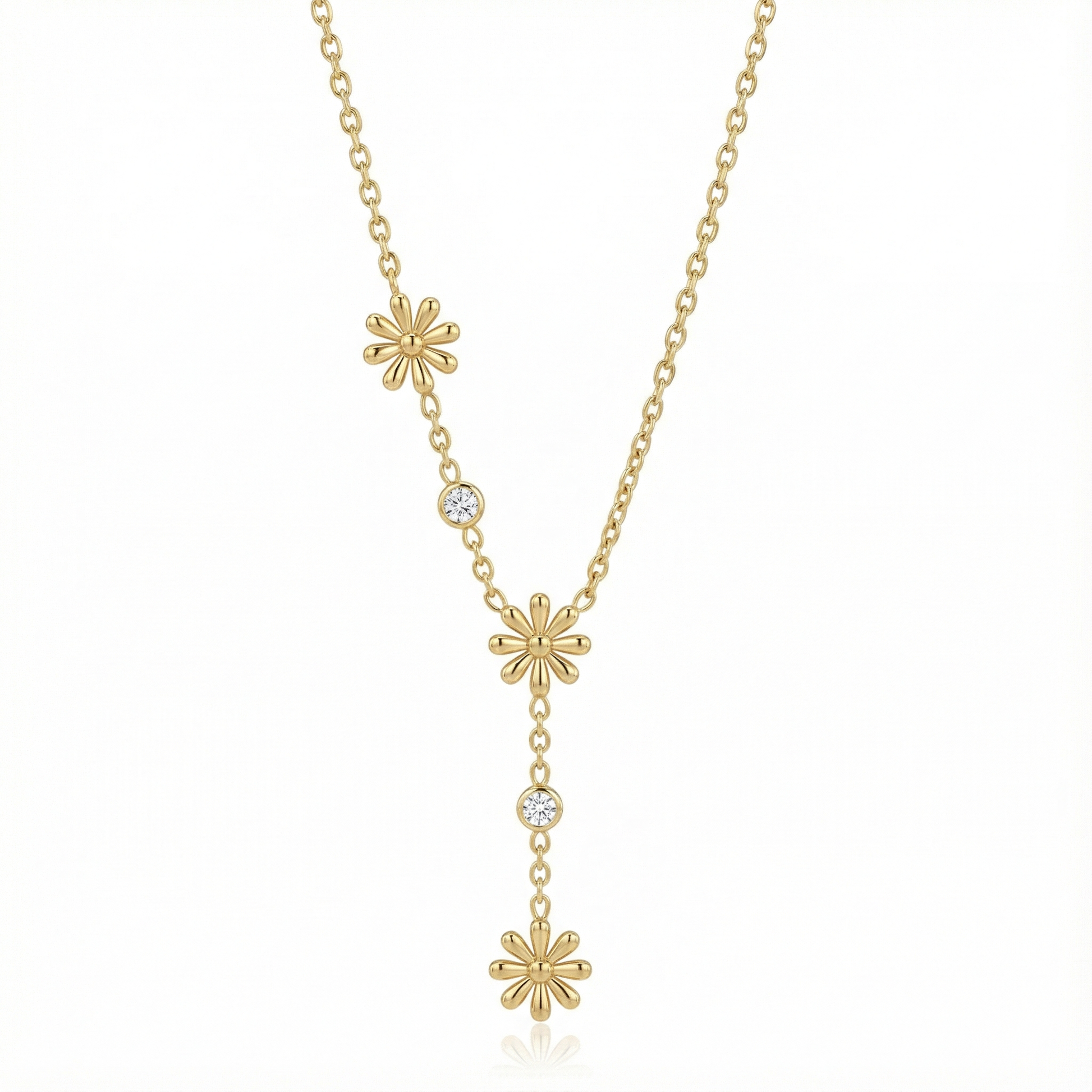 Collier fleurs asymétriques en acier inoxydable doré avec cristaux