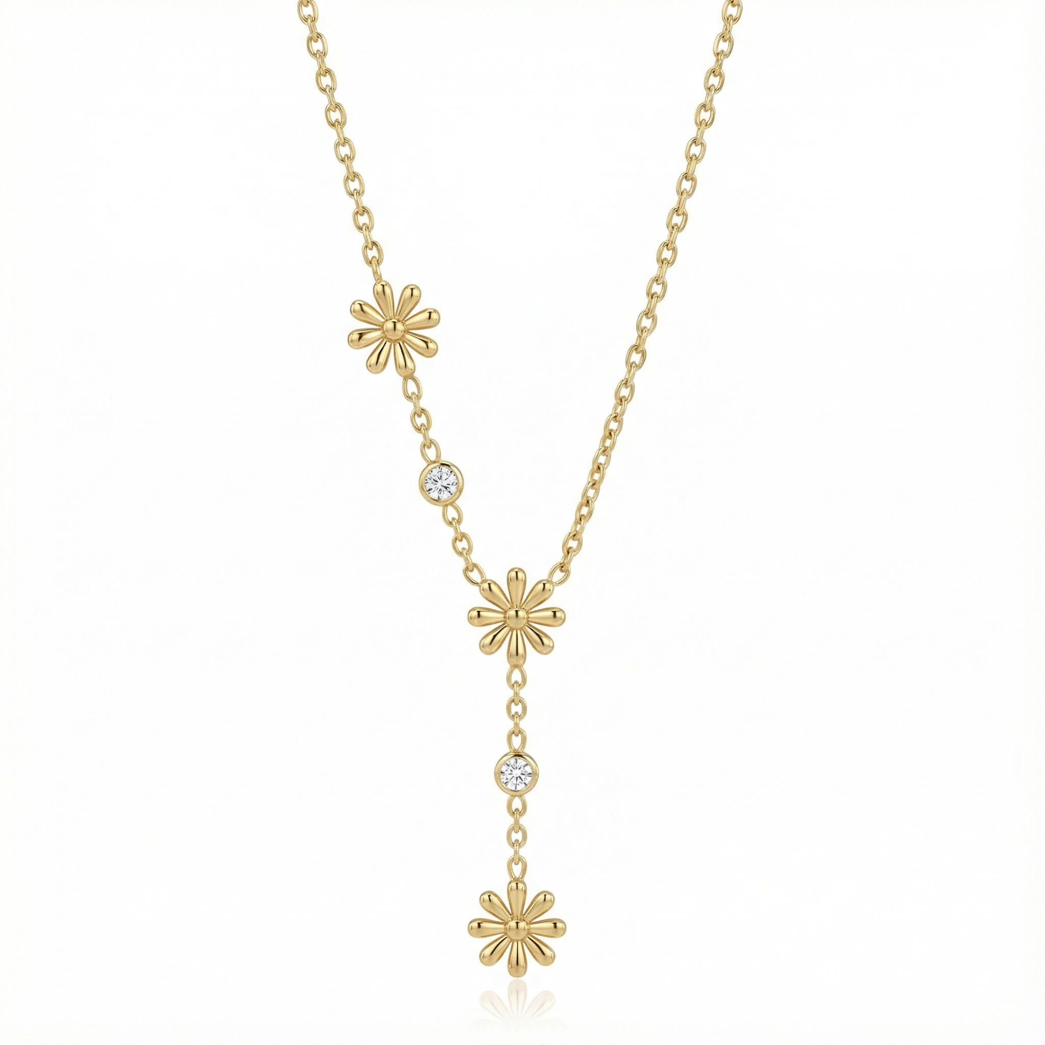 Collier fleurs asymétriques en acier inoxydable doré avec cristaux