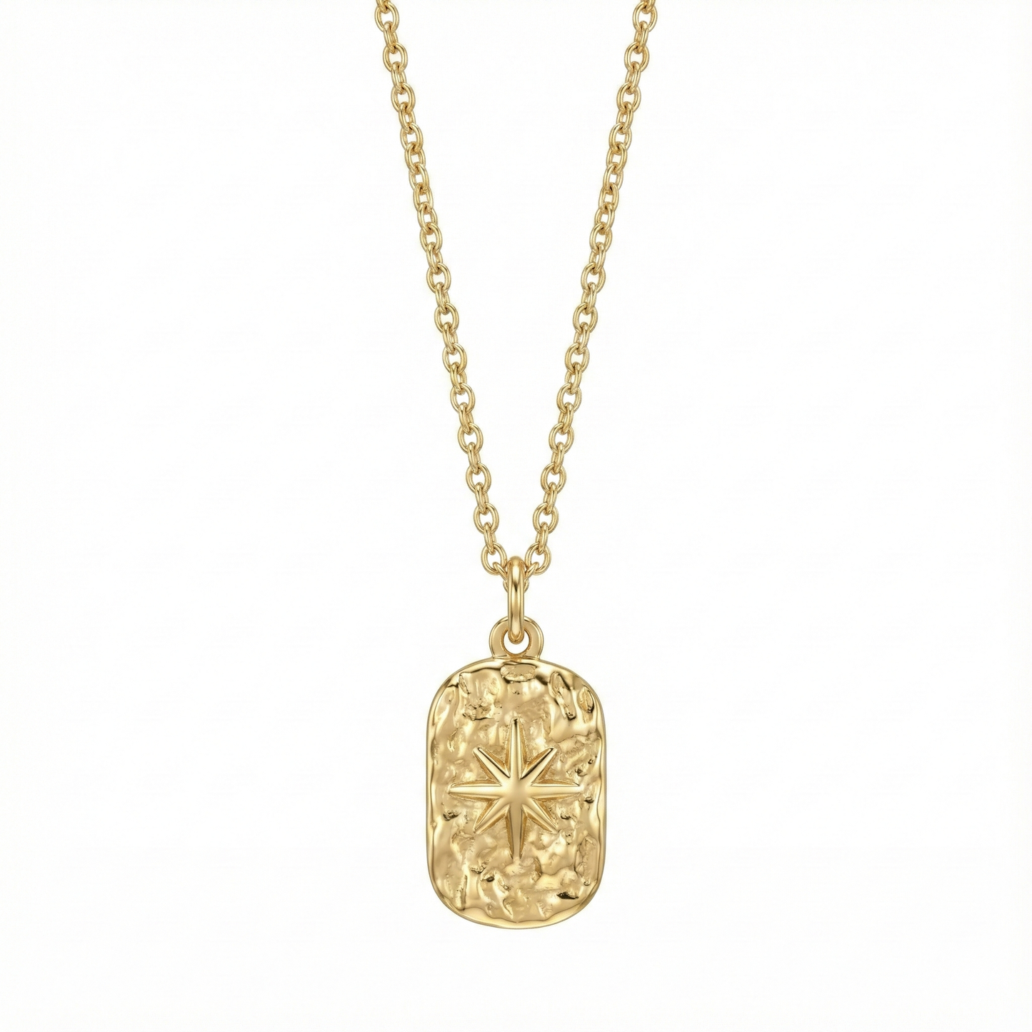 Collier médaille étoile martelée en acier inoxydable doré