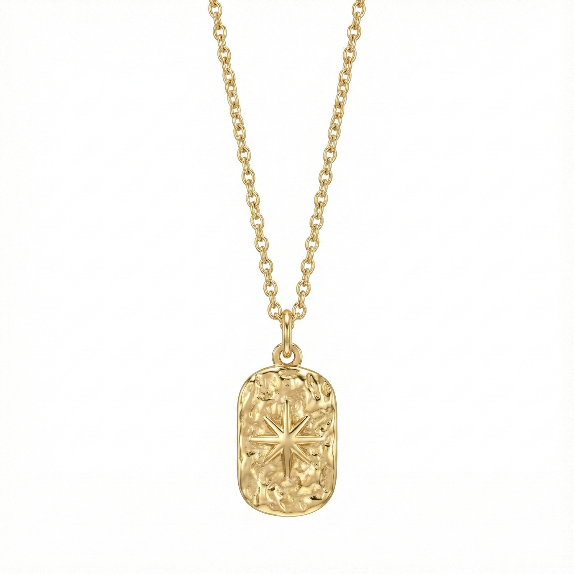 Collier médaille étoile martelée en acier inoxydable doré