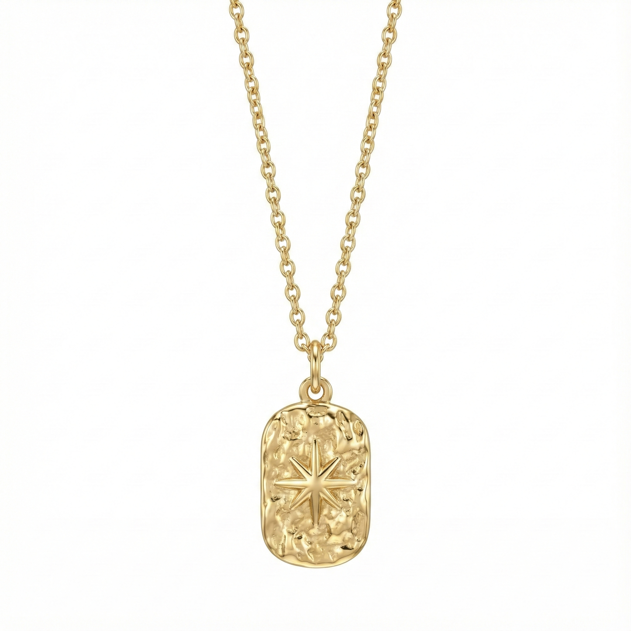 Collier médaille étoile martelée en acier inoxydable doré