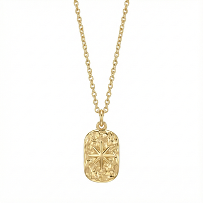 Collier médaille étoile martelée en acier inoxydable doré