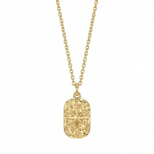 Collier médaille étoile martelée en acier inoxydable doré