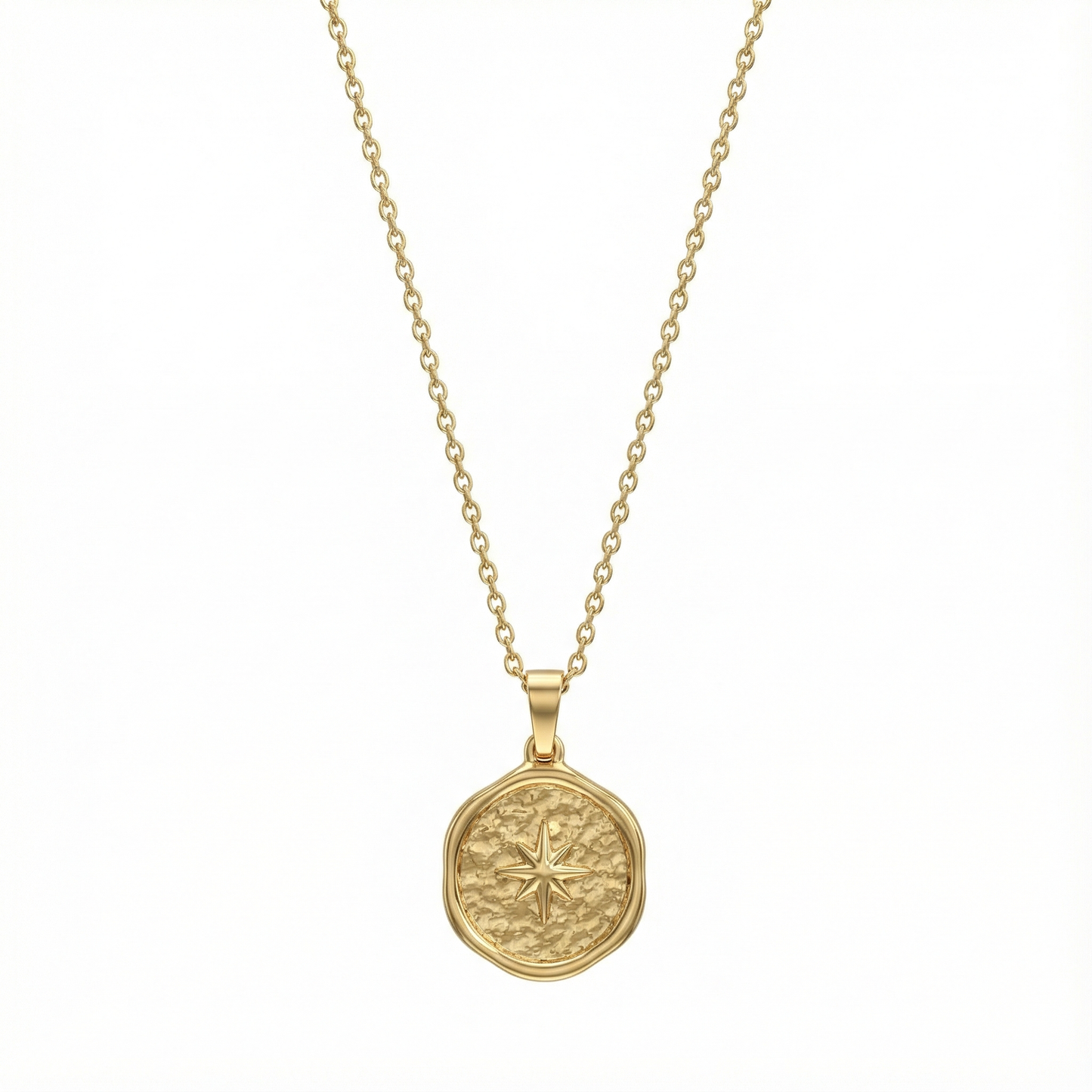 Collier médaille étoile polaire en acier inoxydable doré
