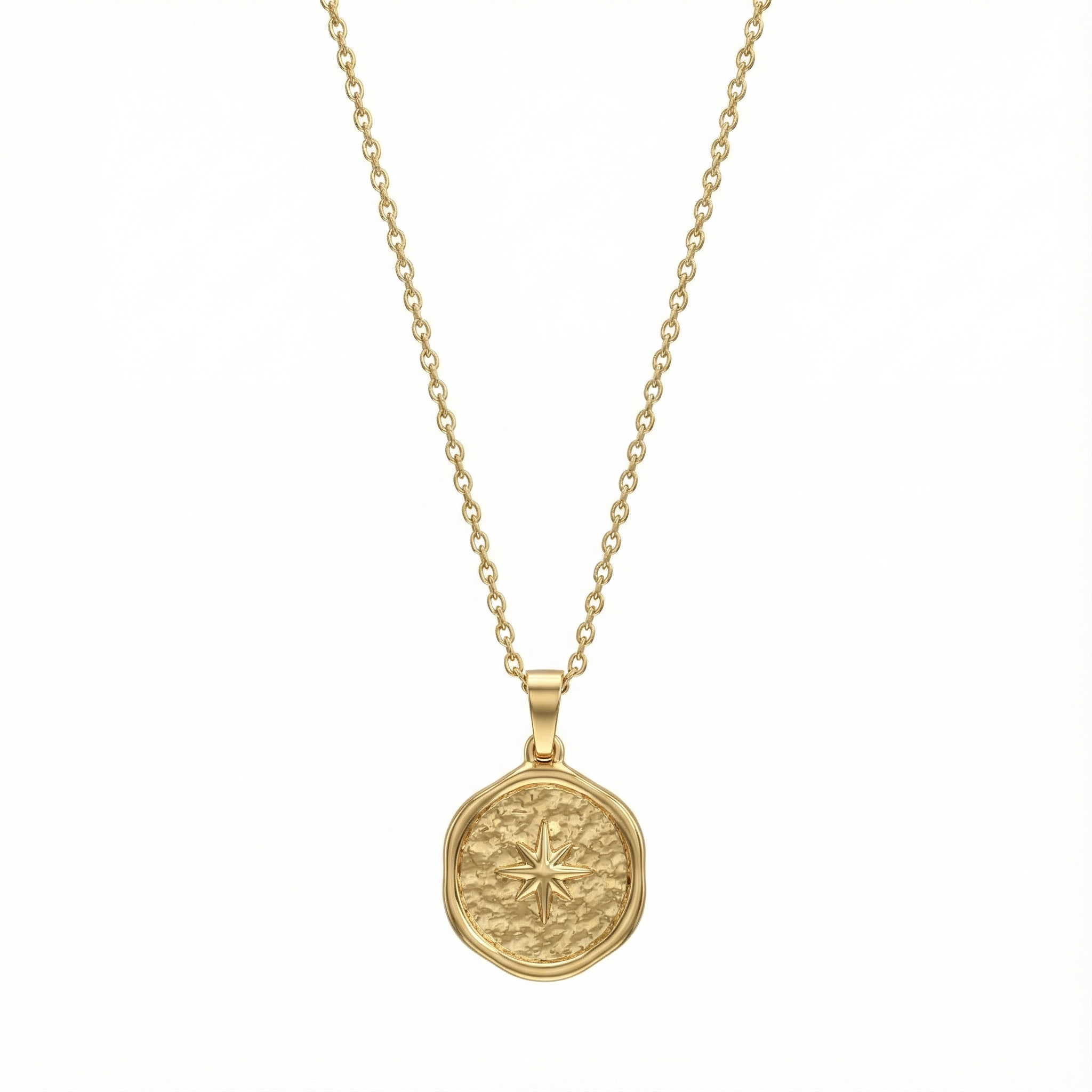 Collier médaille étoile polaire en acier inoxydable doré