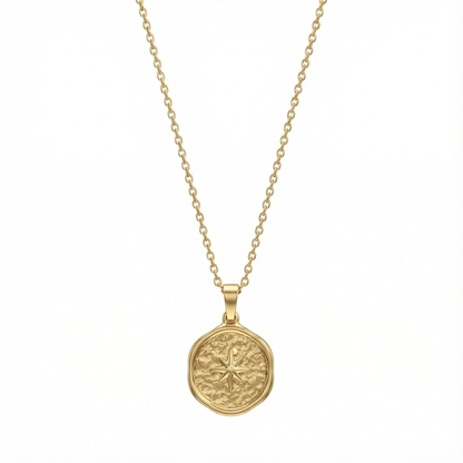 Collier médaille étoile polaire en acier inoxydable doré