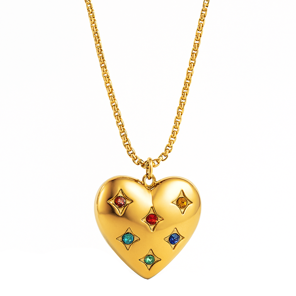 Un pendentif cœur généreux et vibrant, serti de pierres multicolores, pour une touche joyeuse et audacieuse. La chaîne à maillons carrés donne du caractère à cette pièce tout en conservant une allure féminine.

Matériau : Acier inoxydable couleur doré, strass colorés, résistant à l’eau, hypoallergénique, sans ternissement.

Dimensions : Longueur chaîne 41,5 cm + 5 cm, pendentif cœur 2 x 2 cm, poids 9,6 g.

Design : Cœur bombé effet miroir, incrusté de pierres aux teintes vives en étoile, dans un style vinta