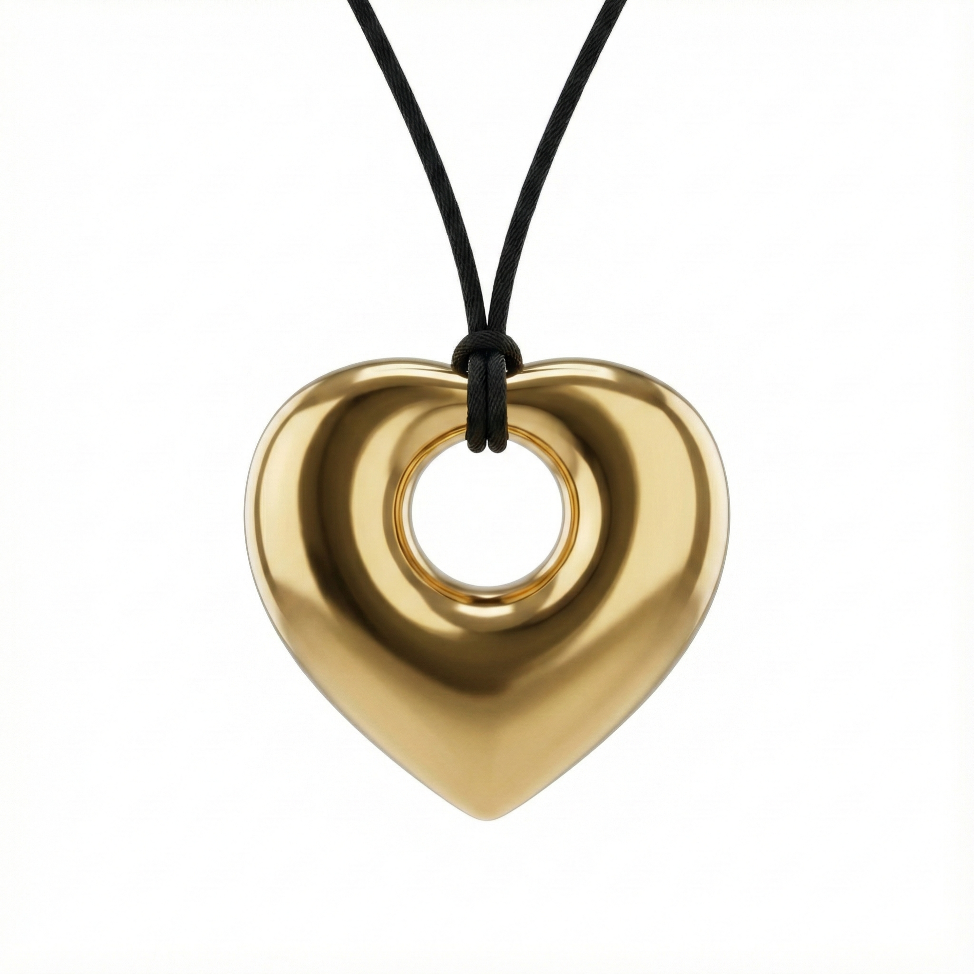 Collier pendentif cœur sculptural en acier inoxydable doré avec cordon noir