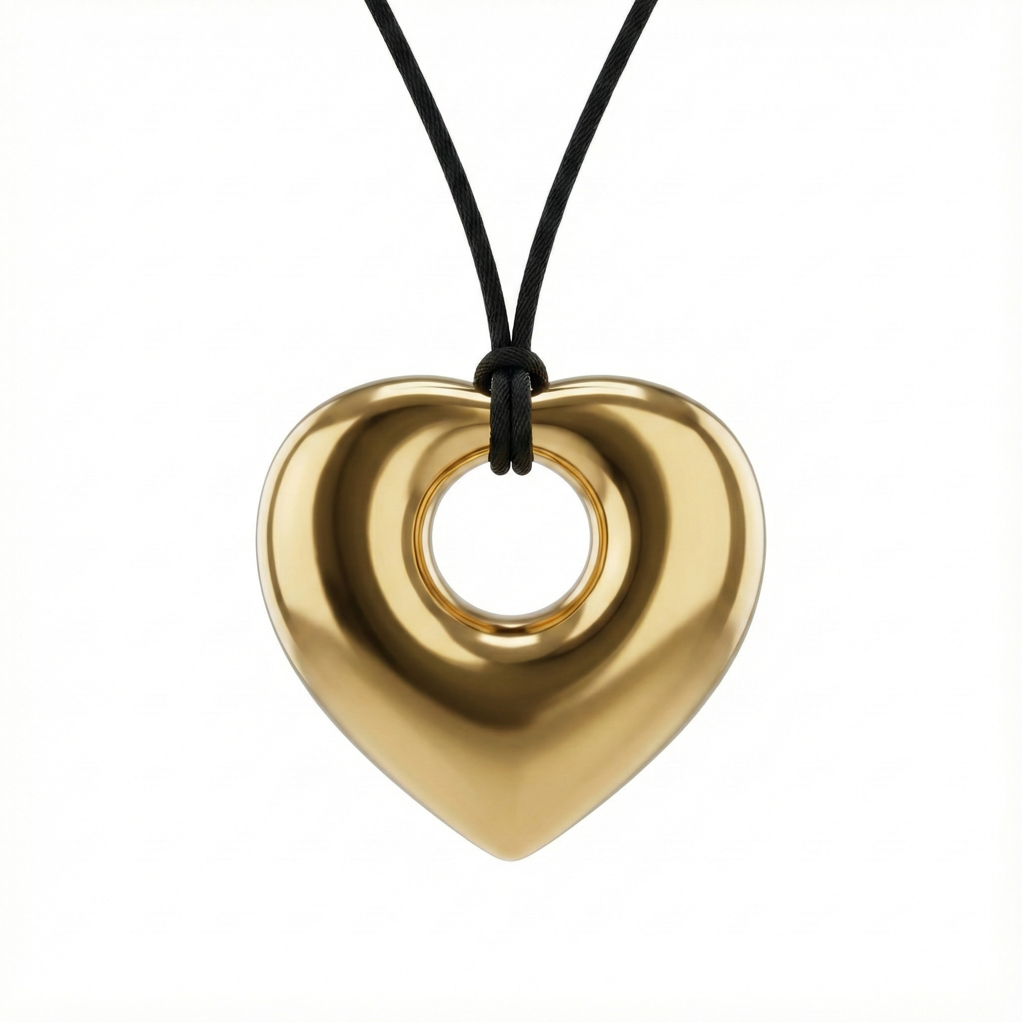 Collier pendentif cœur sculptural en acier inoxydable doré avec cordon noir