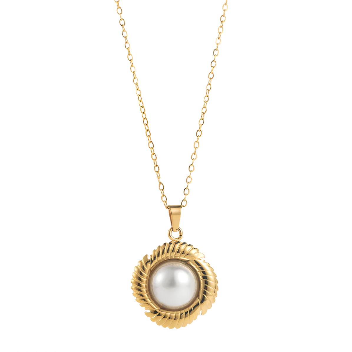 Un bijou qui capture l’élégance d’un autre temps. Ce collier doré met en valeur une perle blanche nacrée enchâssée dans un pendentif circulaire au motif torsadé, pour un look à la fois vintage et raffiné. Une pièce idéale pour sublimer une tenue chic ou rehausser un look minimaliste.

Matériaux : Acier inoxydable doré, perle synthétique
Longueur chaîne : 40,5 cm + extension 5 cm
Dimensions pendentif : 2,7 x 2,3 cm
Poids : 5 g
Style : Vintage élégant, intemporel, soirée

Un indispensable pour les amatrices d