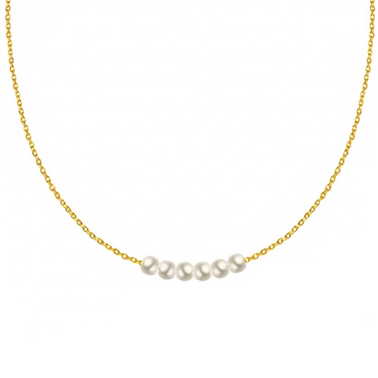 Collier perles blanches alignées en acier inoxydable couleur doré