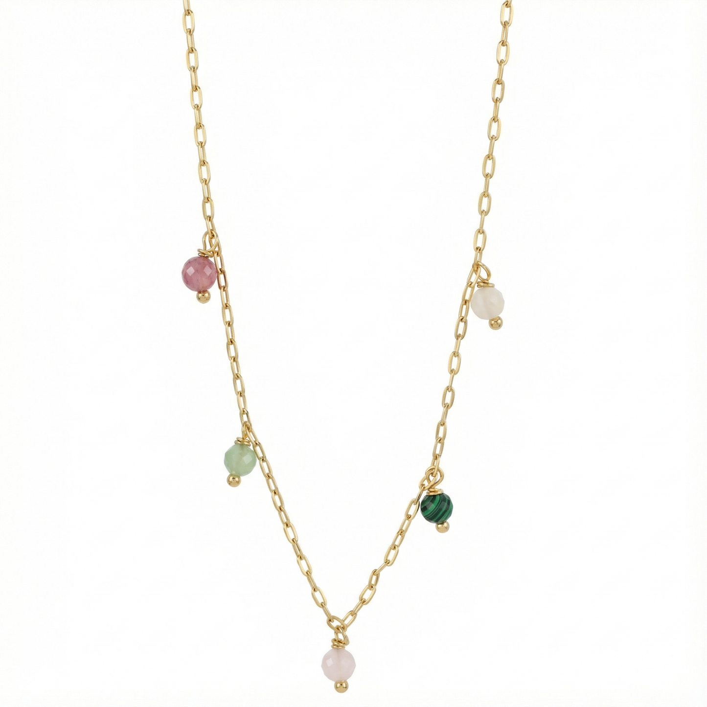 Collier perles colorées en acier inoxydable couleur or