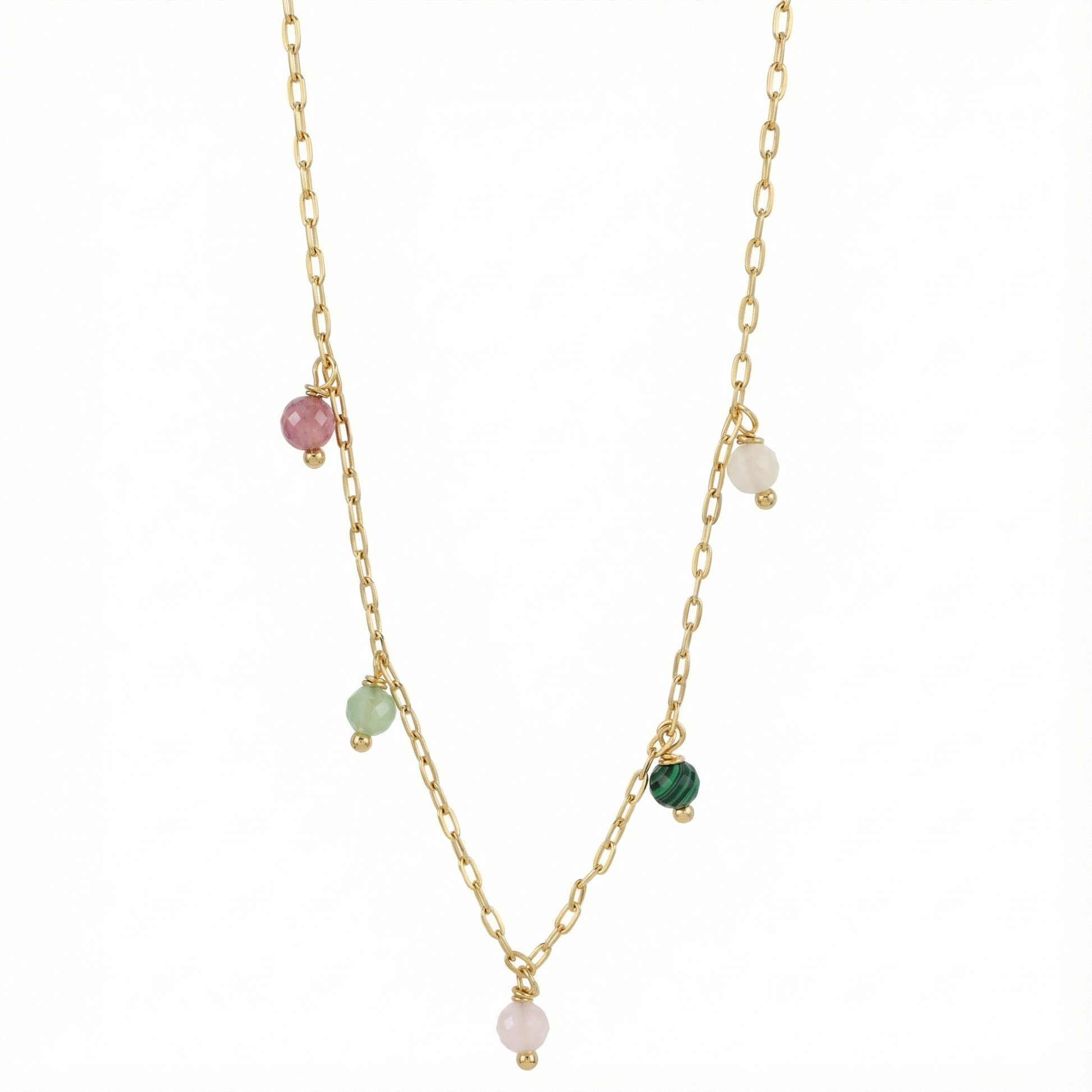 Collier perles colorées en acier inoxydable couleur or