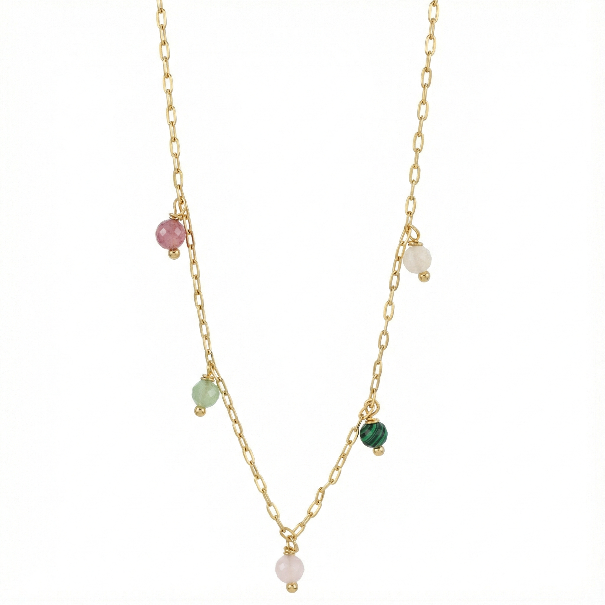 Collier perles colorées en acier inoxydable couleur or