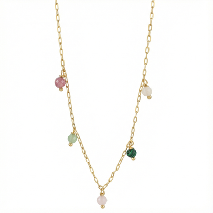 Collier perles colorées en acier inoxydable couleur or