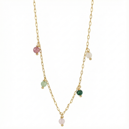 Collier perles colorées en acier inoxydable couleur or