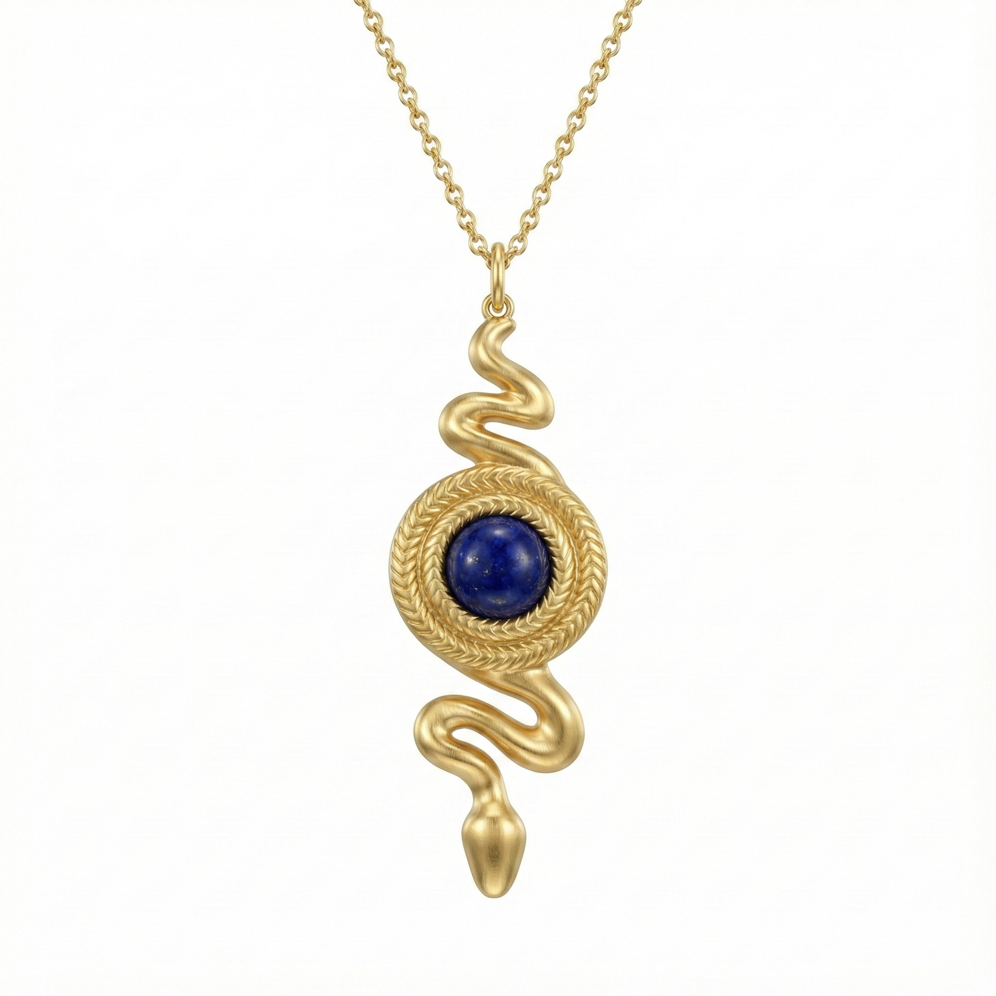 Collier serpent en acier inoxydable doré avec pierre bleue, pendentif 4,14 cm, chaîne ajustable, bijou symbolique léger pour un style affirmé.