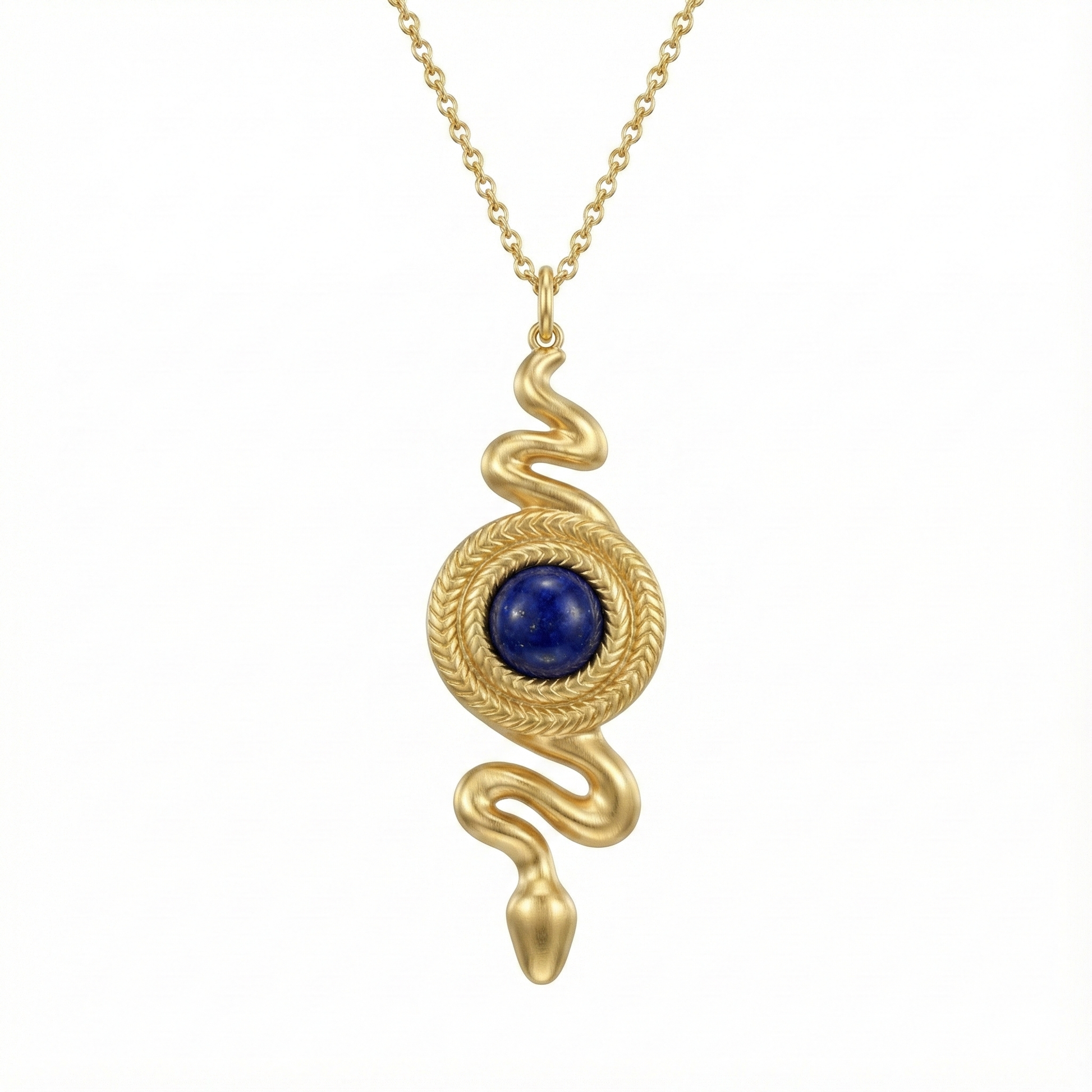 Collier serpent en acier inoxydable doré avec pierre bleue, pendentif 4,14 cm, chaîne ajustable, bijou symbolique léger pour un style affirmé.