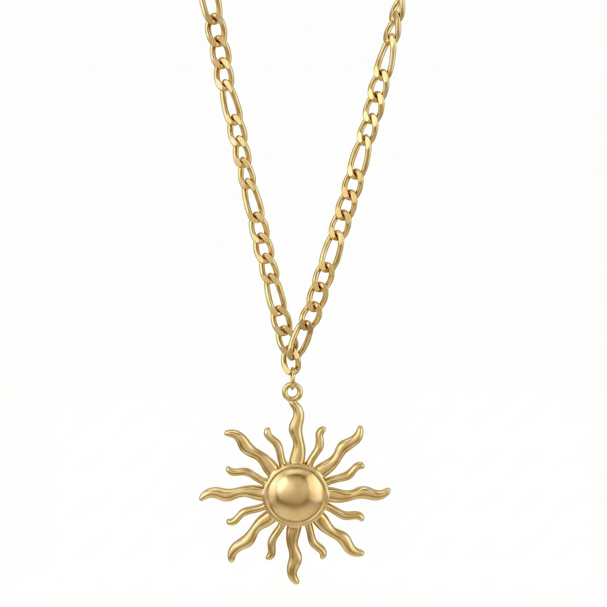 Collier soleil doré à chaîne épaisse et pendentif central