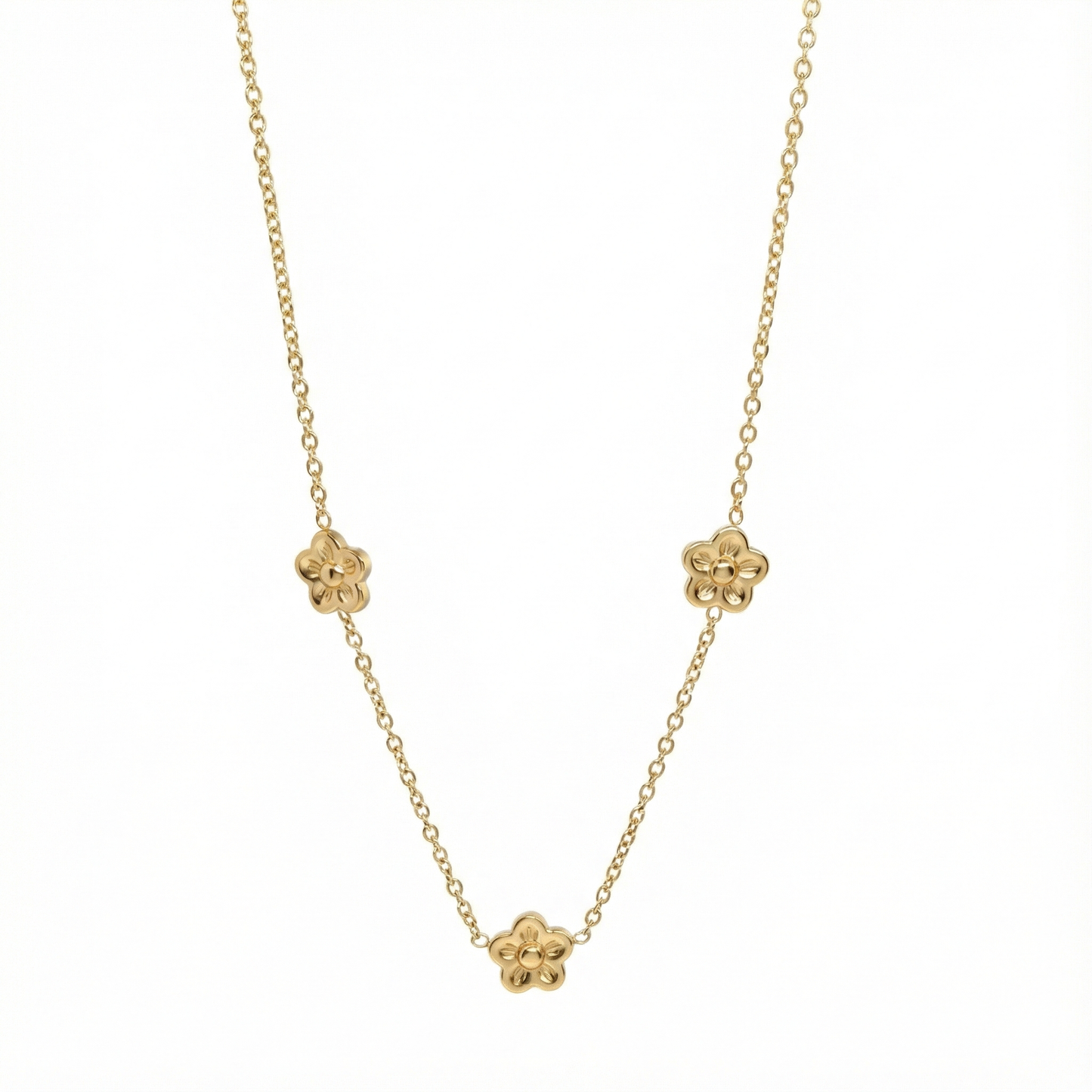 Collier trois fleurs miniatures en acier inoxydable couleur doré