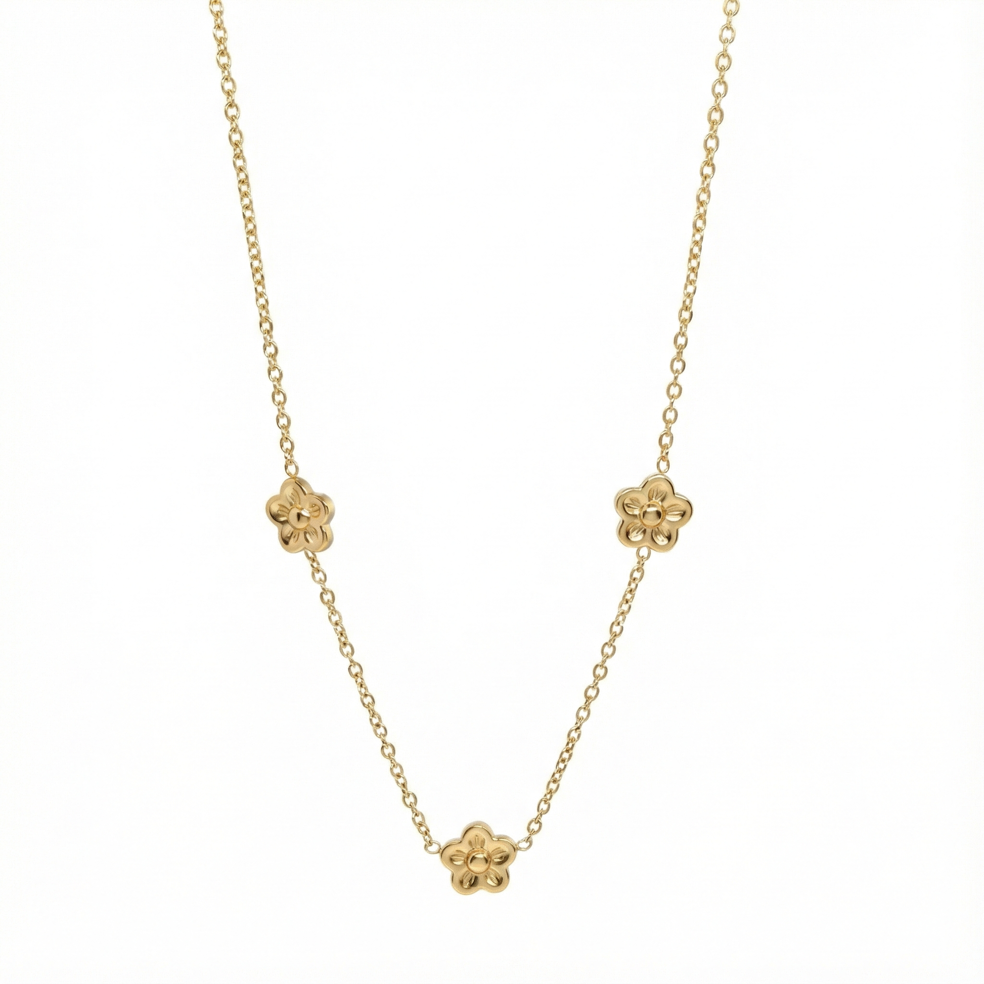 Collier trois fleurs miniatures en acier inoxydable couleur doré
