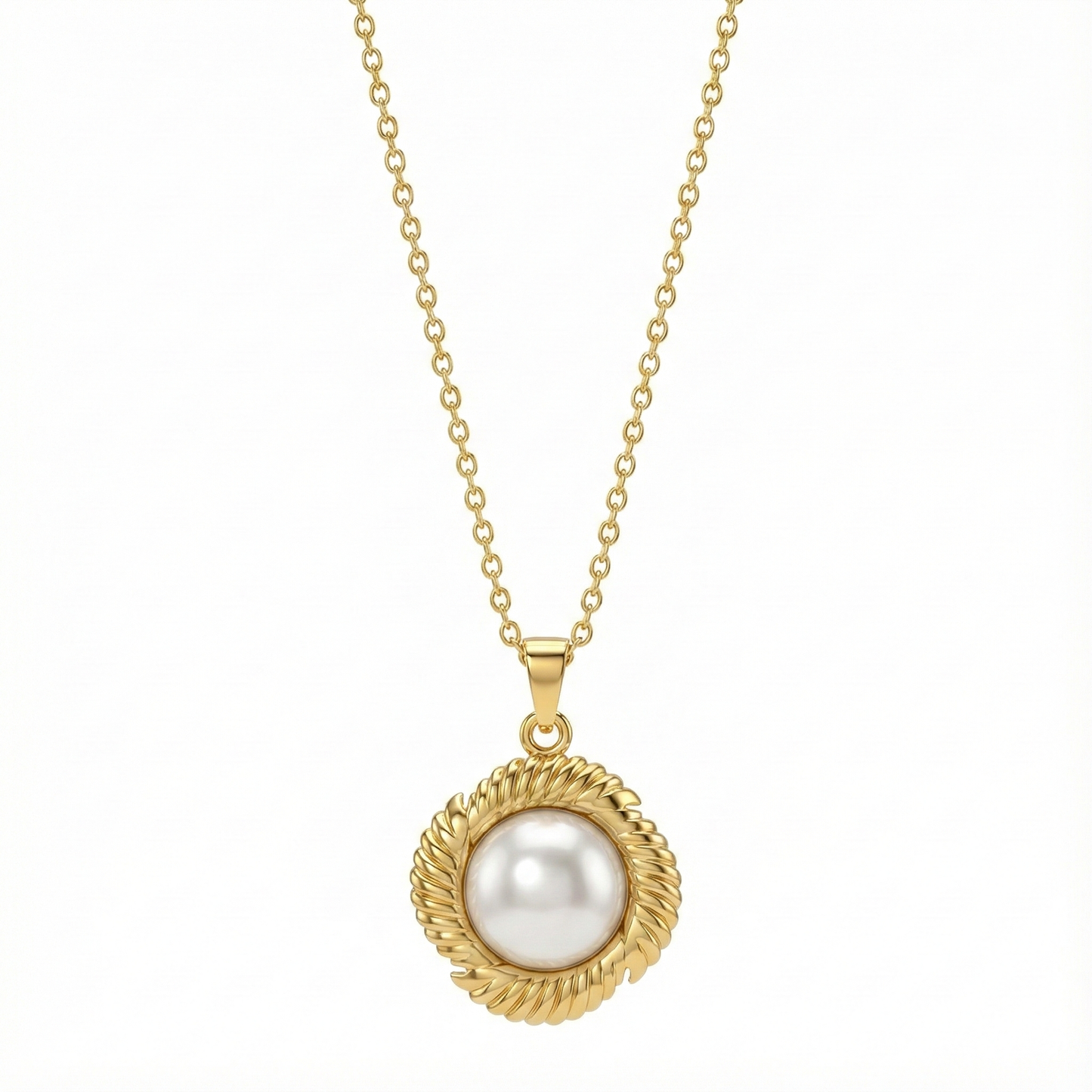 Collier vintage en acier inoxydable doré avec perle nacrée centrale