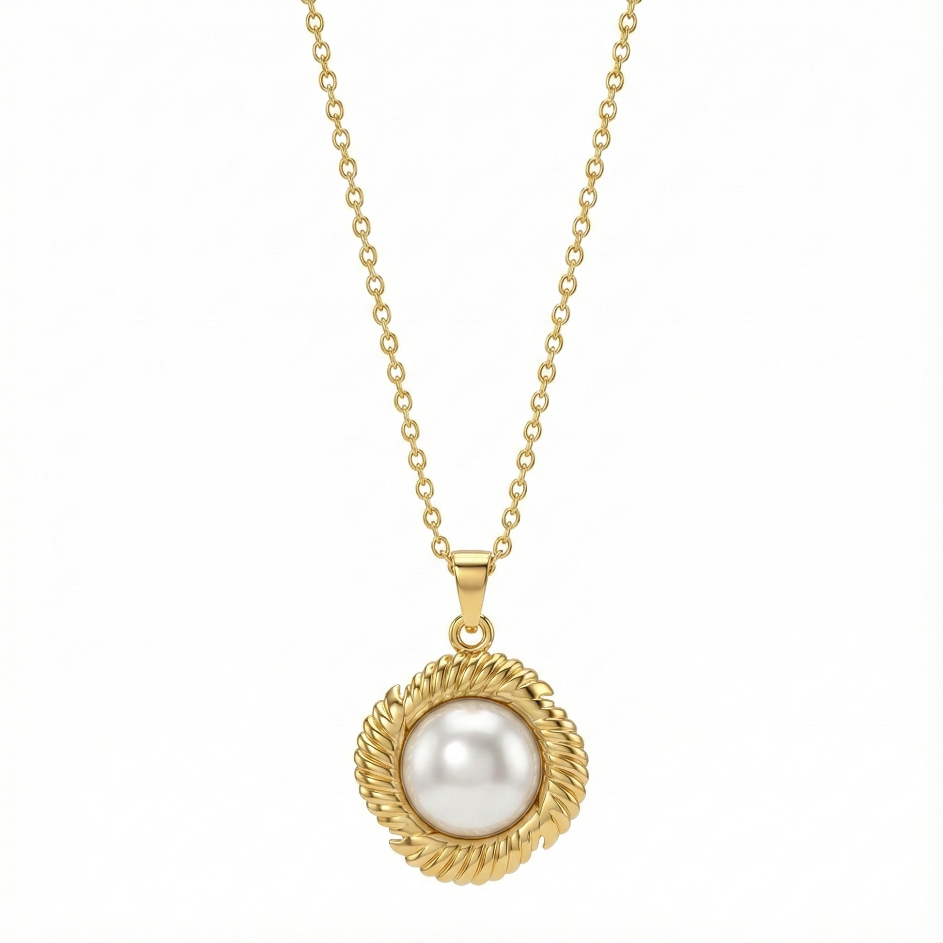 Collier vintage en acier inoxydable doré avec perle nacrée centrale